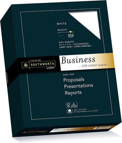Southworth 404C 25% Cotton Business Paper White 24 lbs. Wove 8-1/2 x 11 500/Box FSC