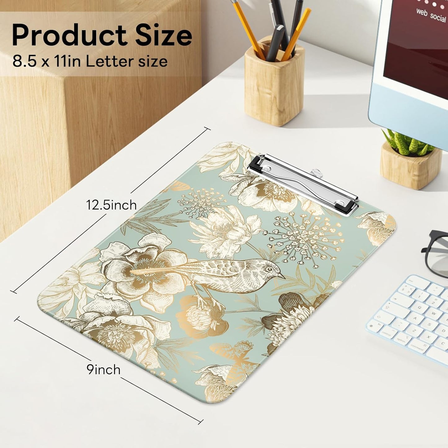 Plastic Cute Clipboard Low-Profile Metal Clip, A4 Letter Size 9 x 12.5 in, 8.5 x 11 Paper Clip Board for Teachers, Nurses, Classroom,Cute Black Cats