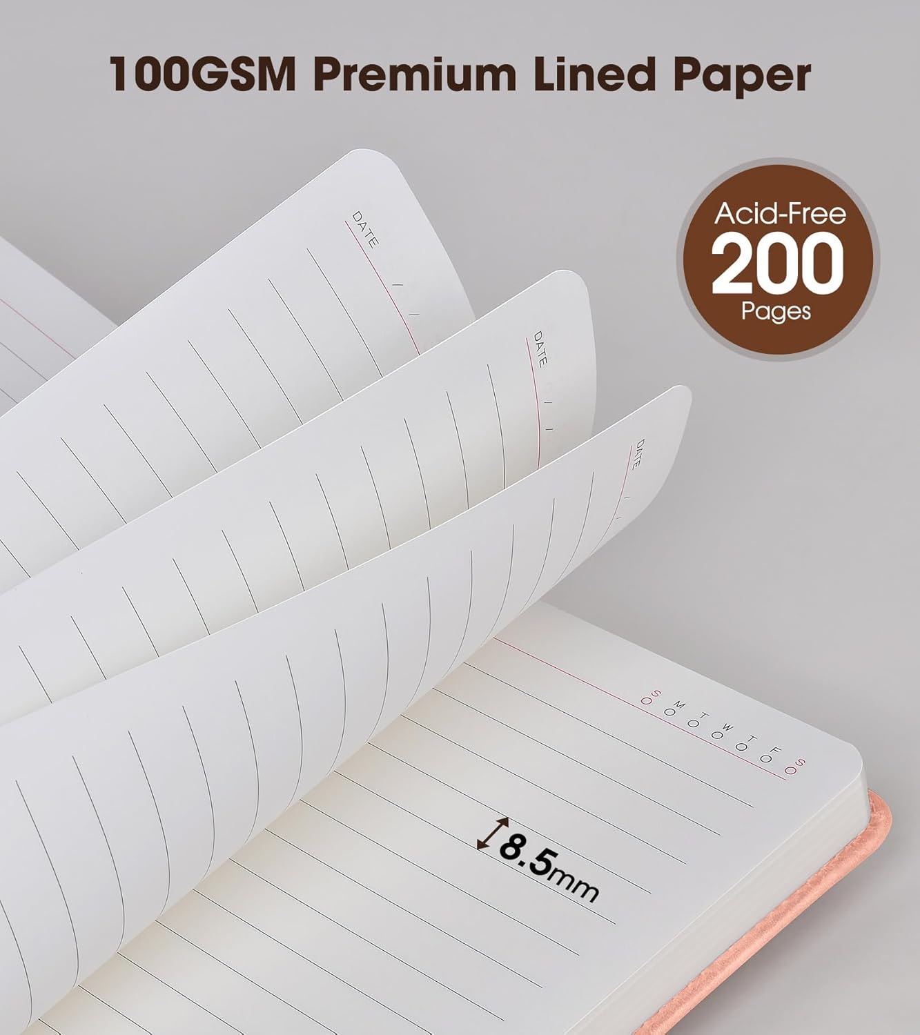Lined Journal Notebook with Pen, A5 Personalized Hardcover Leather Journal for Men Women, 200 Pages 100 GSM Thick Paper College Ruled Notebooks for Work Travel School Writing Diary 5.9" X 8.4" Black