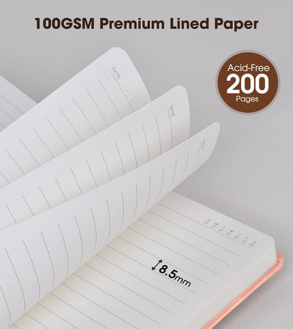 Lined Journal Notebook with Pen, A5 Personalized Hardcover Leather Journal for Men Women, 200 Pages 100 GSM Thick Paper College Ruled Notebooks for Work Travel School Writing Diary 5.9" X 8.4" Black