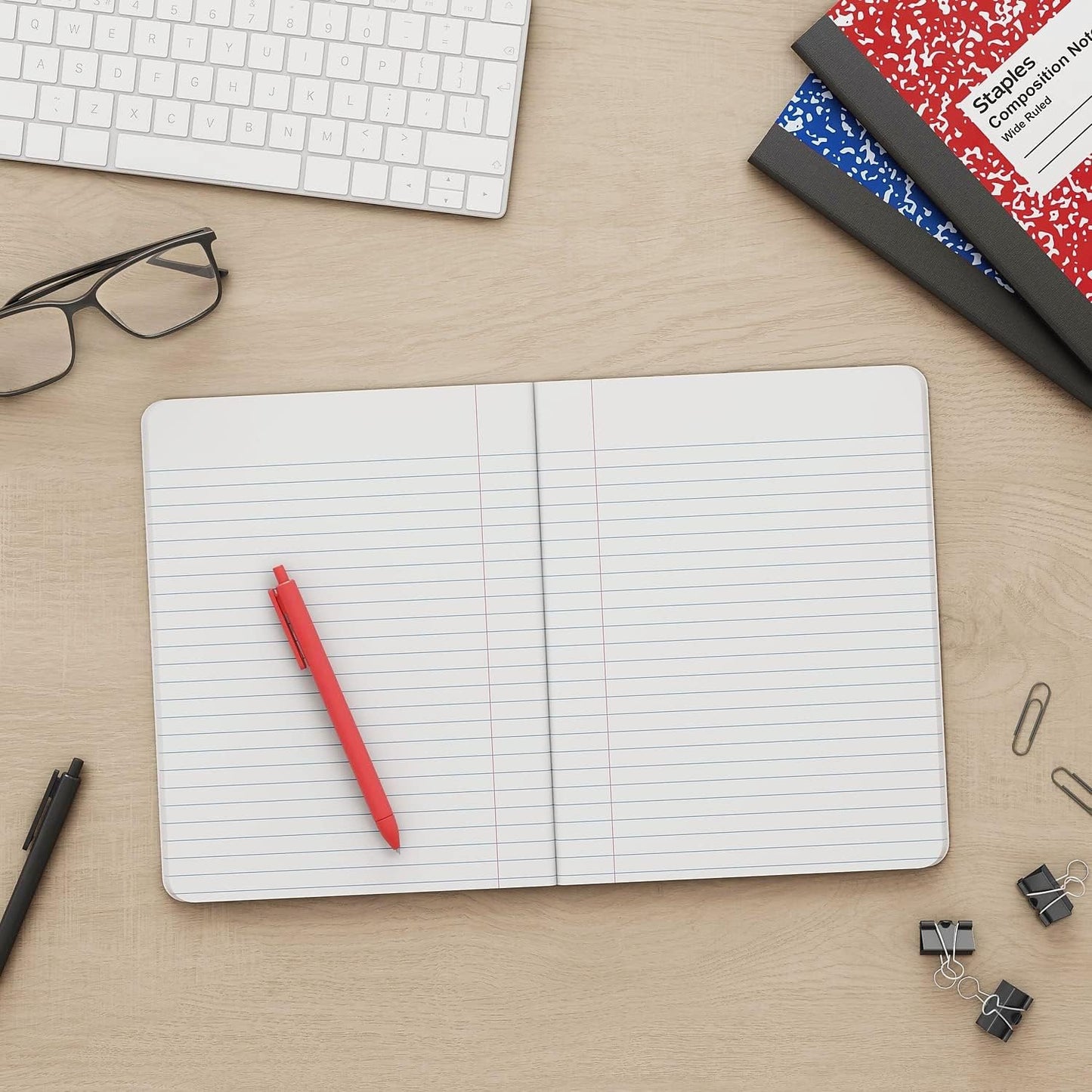 STAPLES Composition Notebook, 9.75” x 7.5”, Wide Ruled, 100 Sheets, Green Cover