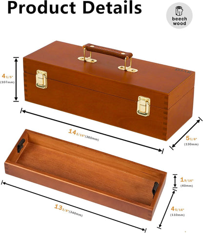 DJAR Multi-Function Artist Tool Box with Locking Clasps, Removable Tray Wooden Art Supply Box for Brushes, Pencils, Erasers,Artist Supplies Storage Organizer, Walnut