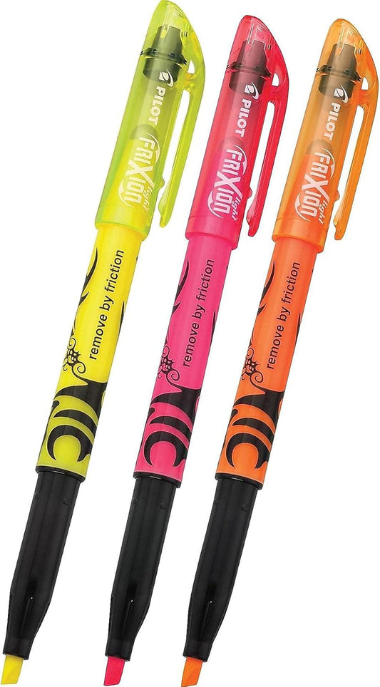 Pilot FriXion Light Pastel Erasable Highlighters, Chisel Tip, Pack of 3, Assorted Colors Aesthetic Highlighters - Ideal for School, Journaling, and Office Use