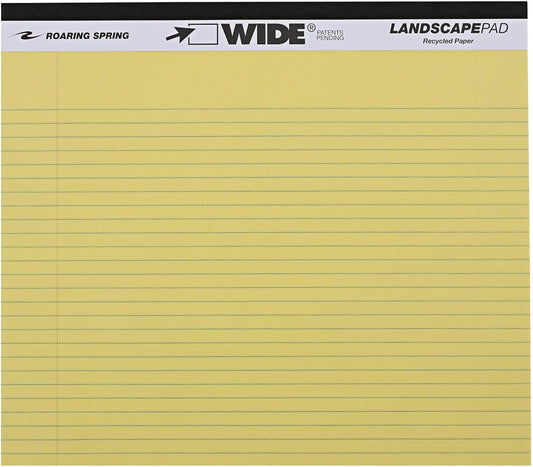 ROARING SPRING Wide Landscape Legal Pad, White, 2 Pads, 11" x 9.5", College-Ruled with Margin, 20 lb Recycled Paper, 40 Perforated Sheets, Made in USA