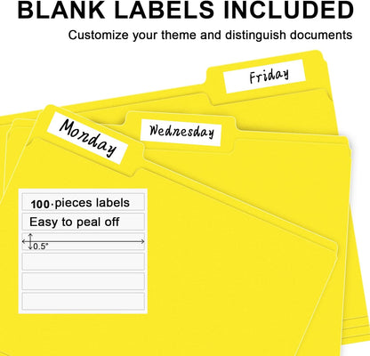 RAZCC File Folders, 100-Pack, 1/3 Cut, Letter Size, Yellow, Great for Organizing and Easy File Storage