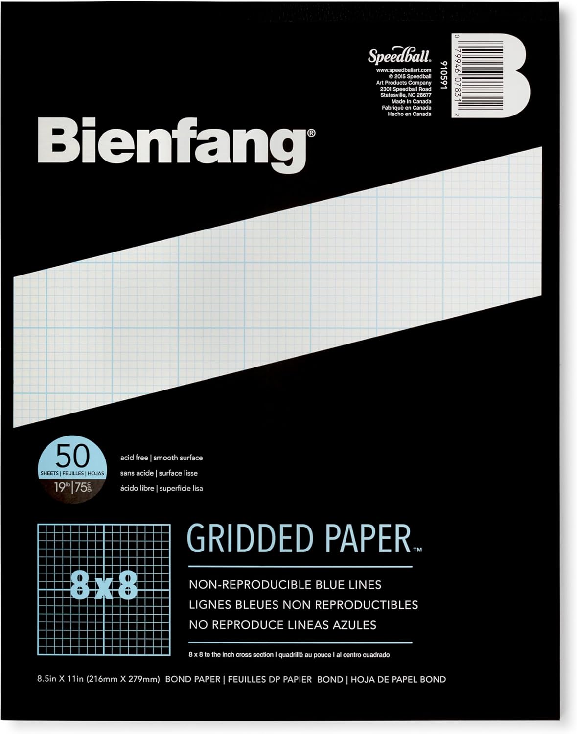 Bienfang Designer Grid Paper Pad, 8x8 Cross Section, 11 x 17 inches, 50 sheets