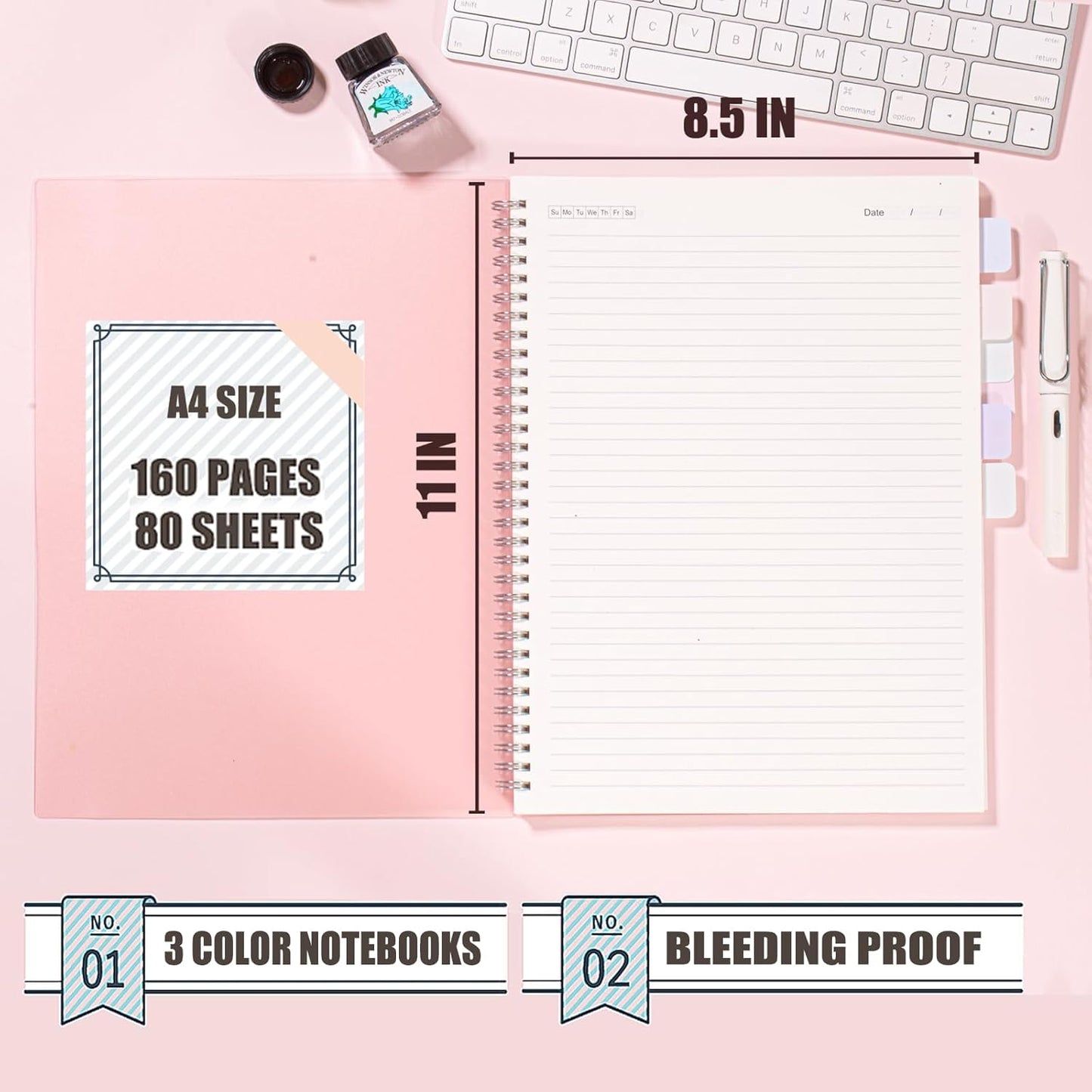 OWSC 4 Pack Lined Spiral Notebook, 5.9 x 8.3 Inches Notebooks for Work, School and Journal with 110 GSM Thick Paper, Small Notebook with 80 Sheets/160 Pages, Notebooks College Ruled for Note Taking