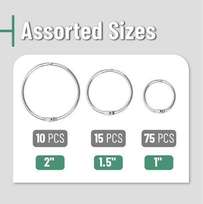 Mr. Pen- Loose Leaf Binder Book Rings, 5 Assorted Sizes (0.6", 1", 1.2", 1.5",2"), 36 Pack, Metal Binder Rings for Index Cards, Keychains, School, Home, Office, Silver
