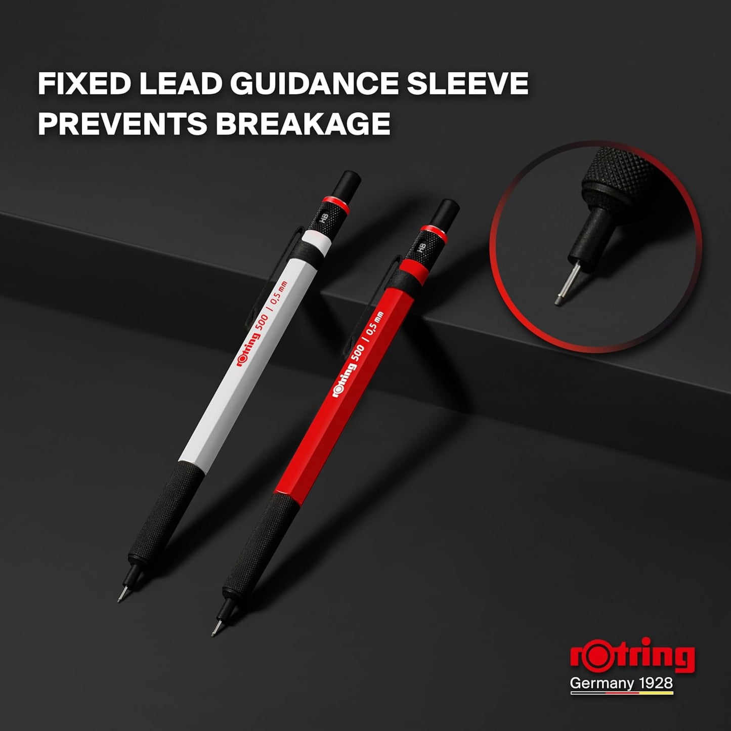 rOtring 500 Mechanical Pencil 0.5mm HB Lead Green hexagonal plastic barrel and non-slip textured metal grip