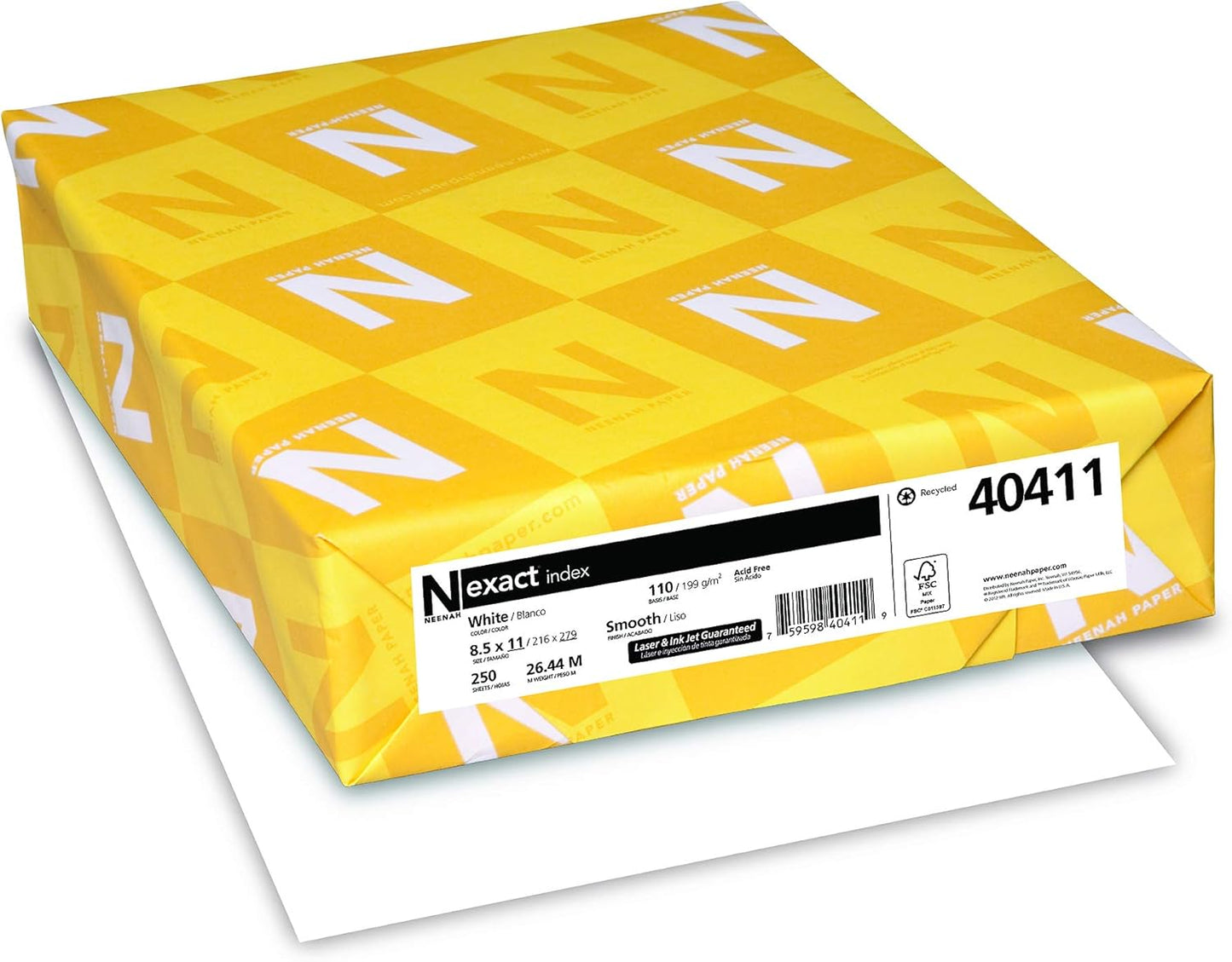 Neenah Exact Index Cardstock, 8.5" x 11", 110 lb/199 gsm, White, 94 Brightness, 2000 Sheets (40411)