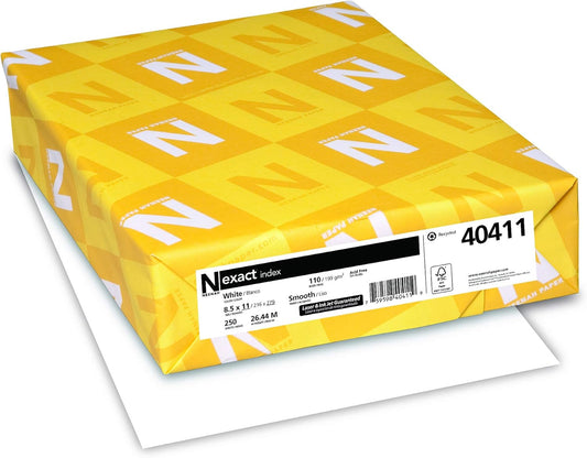 Neenah Exact Index Cardstock, 8.5" x 11", 110 lb/199 gsm, White, 94 Brightness, 2000 Sheets (40411)