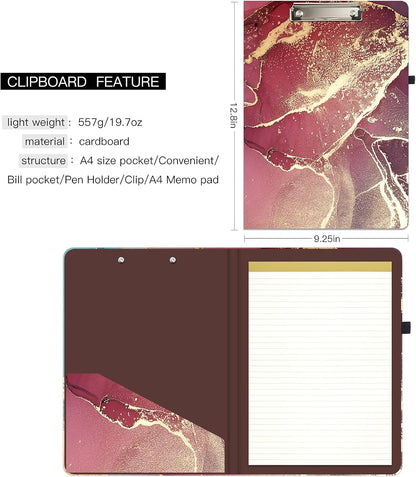 Hongri Clipboard Folio with Refillable Lined Notepad and Interior Storage Pocket for Students, Classroom, Office, Women, Man, Cute Custom Pattern, Size 12.8 x 9.2 in, Classic Flower