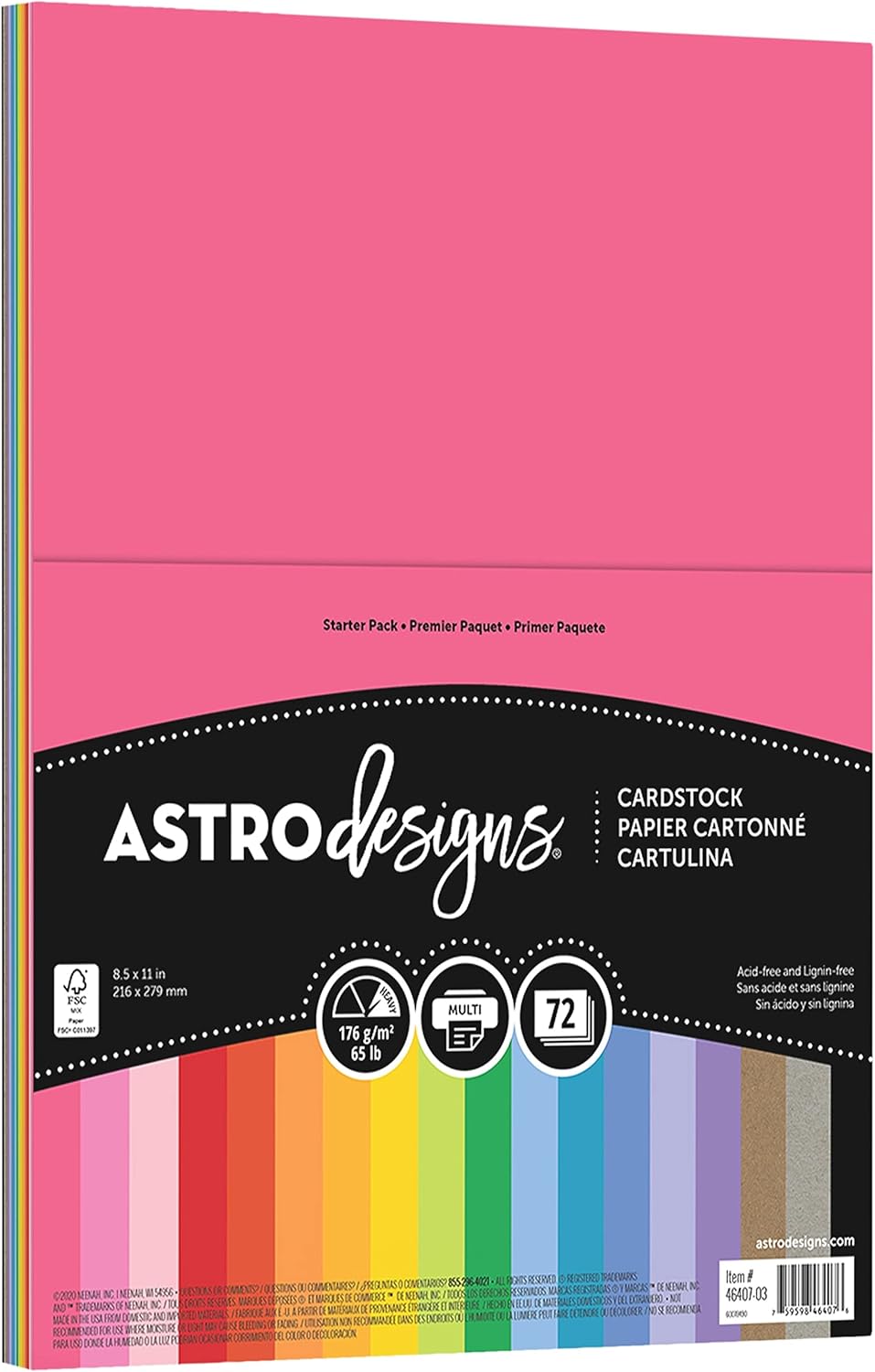 Neenah Astrodesigns Cardstock Pack 8.5"X11" 72/Pkg - 18 Bold & Vivid Colors