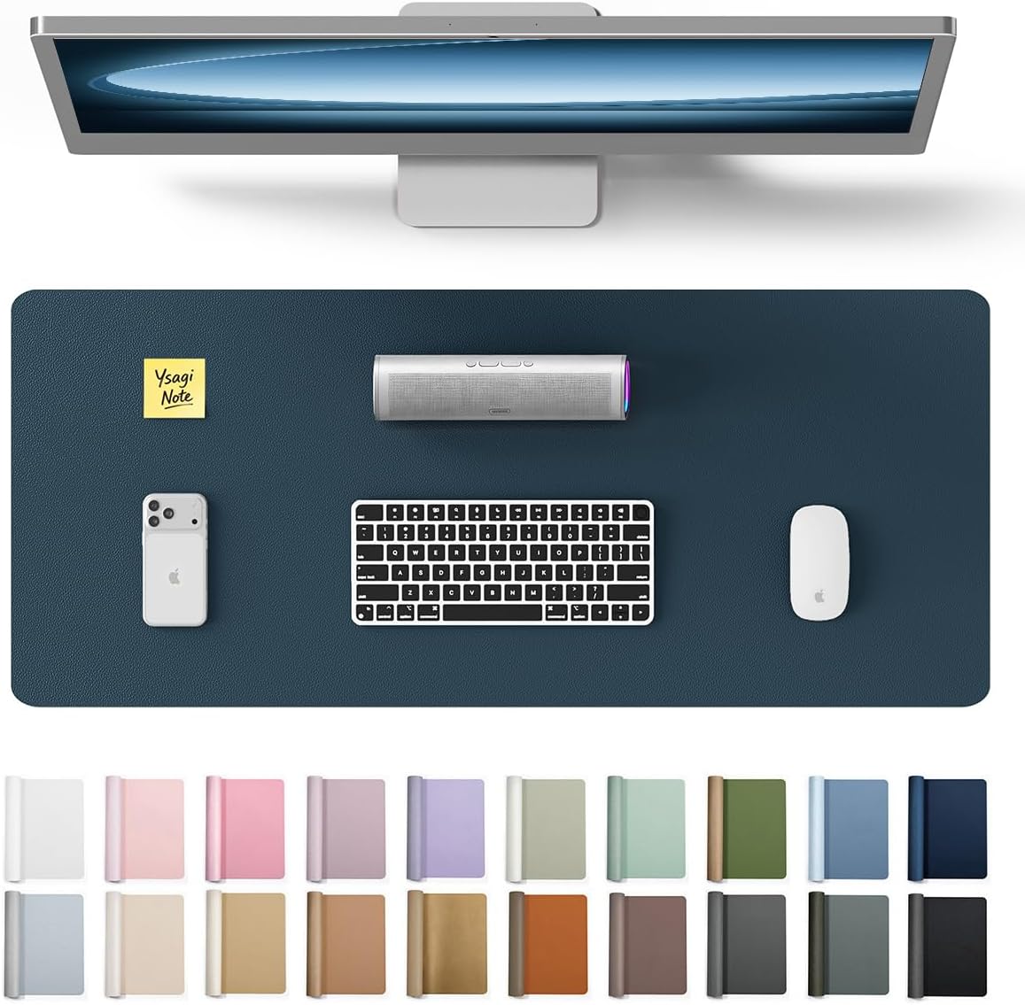 YSAGi Leather Desk Pad Protector, Large Mouse Pad, Non-Slip PU Leather Desk Blotter, Waterproof Writing Pad for Office and Home (31.5" x 15.8", Eggshell) - Colors B