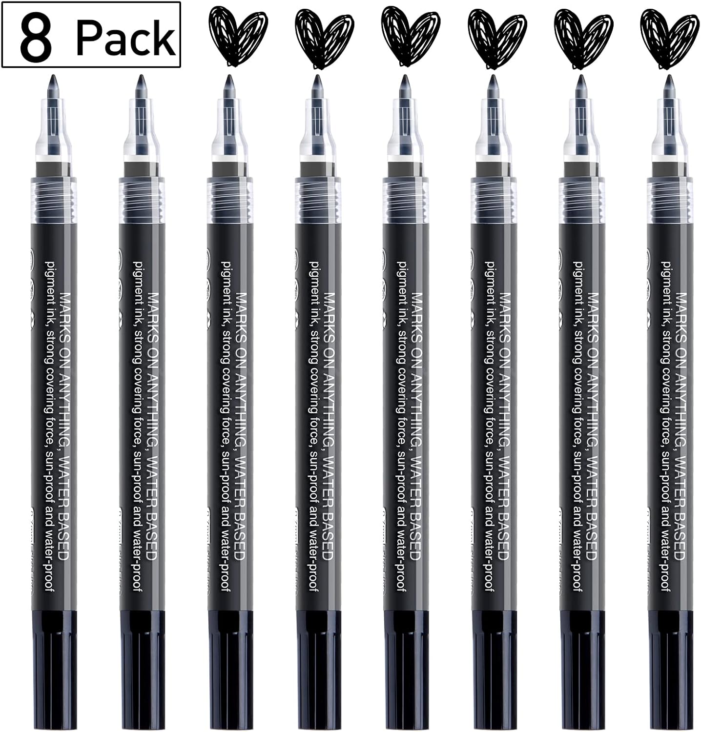 AKARUED White Paint Pen Acrylic Marker: 8 Pack 0.7mm White Paint Marker for Black Paper, Metal, Wood, Plastic, Ceramic, Metallic, Rock Painting, Drawing, Extra Fine Point, Ideal for Artist & Students