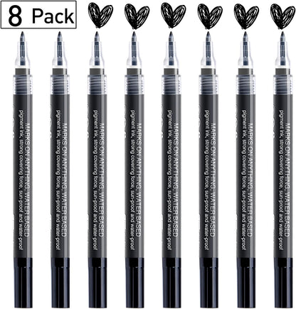 AKARUED White Paint Pen Acrylic Marker: 8 Pack 0.7mm White Paint Marker for Black Paper, Metal, Wood, Plastic, Ceramic, Metallic, Rock Painting, Drawing, Extra Fine Point, Ideal for Artist & Students