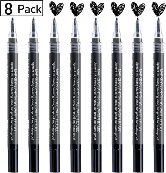 AKARUED White Paint Pen Acrylic Marker: 8 Pack 0.7mm White Paint Marker for Black Paper, Metal, Wood, Plastic, Ceramic, Metallic, Rock Painting, Drawing, Extra Fine Point, Ideal for Artist & Students