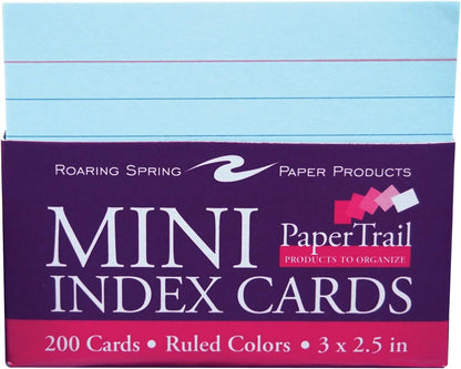 Roaring Spring Mini Index Cards 3"x2.5", 200 Count, 100# White Single Sided Ruled Paper, In Convent Tray Holder, Blank on Back (Pack of 1)