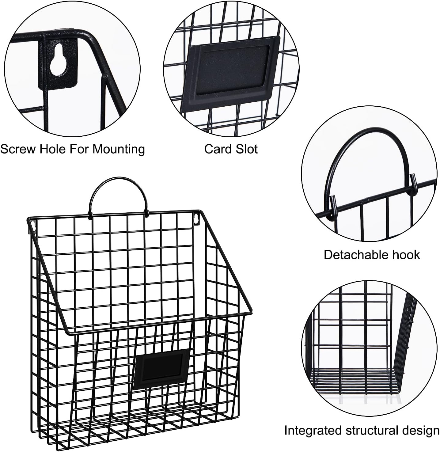 Yuzehuaza Hanging Wall File Organizer Metal Wall Mounted File Holder Folder with Handles and Hooks, Magazine Document Rack, for Home Office or Decor, 3 Packs (Patent Pending)
