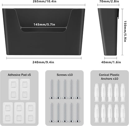 Jomola No Drilling Wall Mount File Holder - Office Wall Hanging Files & Magazines Organizer - Plastic Door Mount with Adhesive Pad, Gray (1 Count)