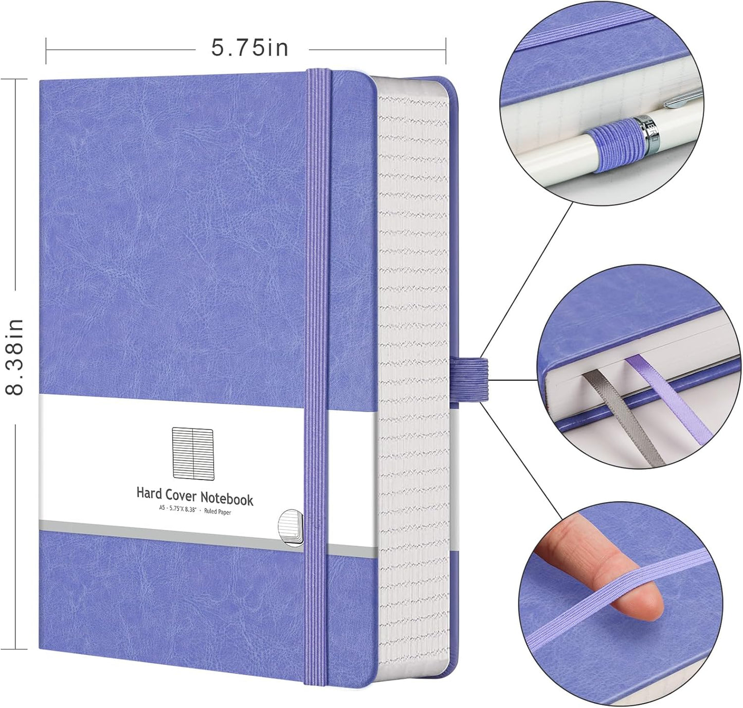AHGXG 8.5''×11'' Notebook College Ruled - Large A4 Notebook Lined Journal - 320 Pages Thick Journal for Writing, 100gsm Thick Paper, Leather Softcover, for Work School - Black