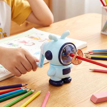 jojofuny Cute Rabbit Astronaut Pencil Sharpener for Kids - Heavy Duty Manual Hand Crank with 3 Sharpness Levels, Large Shavings Tray - Cool Space Theme School Supplies Gift for Boys & Girls