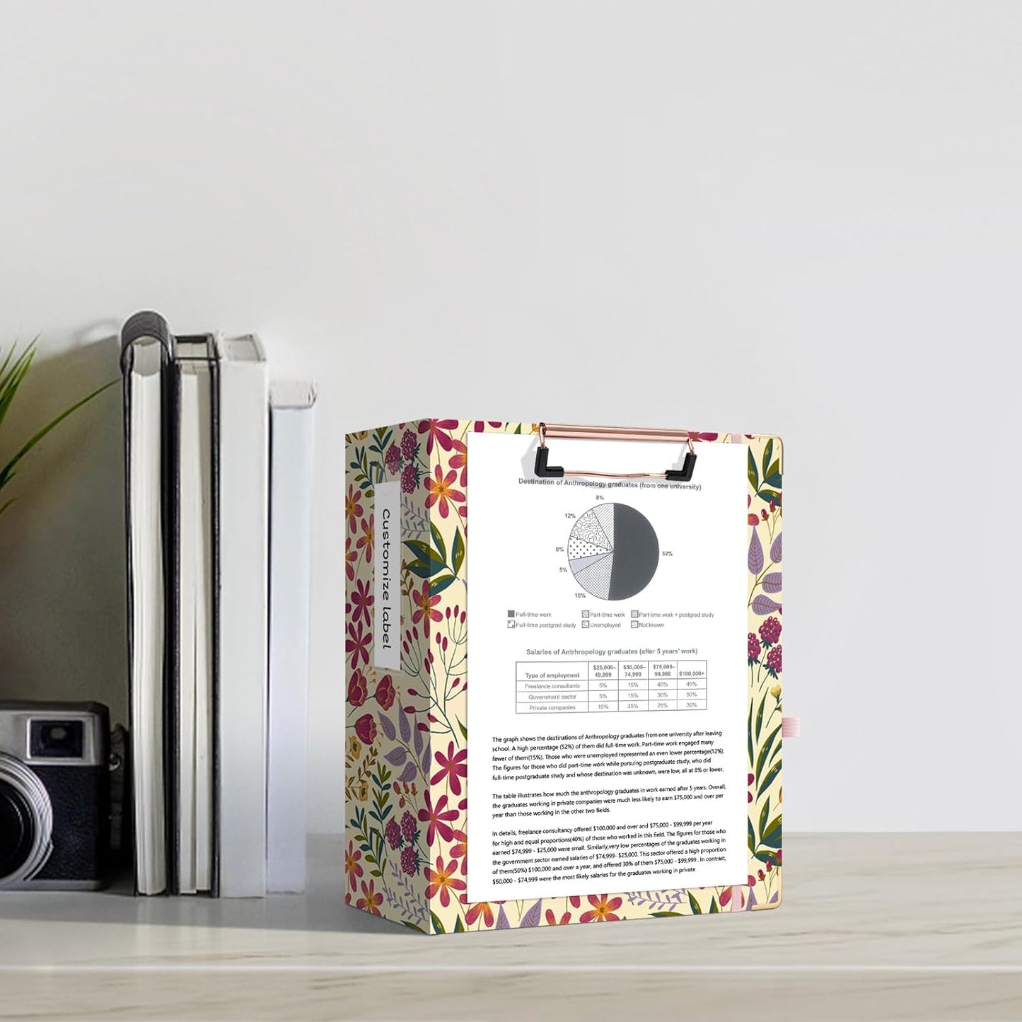 Ospelelf Binder 3 Ring 1 Inch, Floral Round Ring Clipboard Binder for Letter Size with 5 Tab Dividers, File Folder Labels, for School and Office Supplies