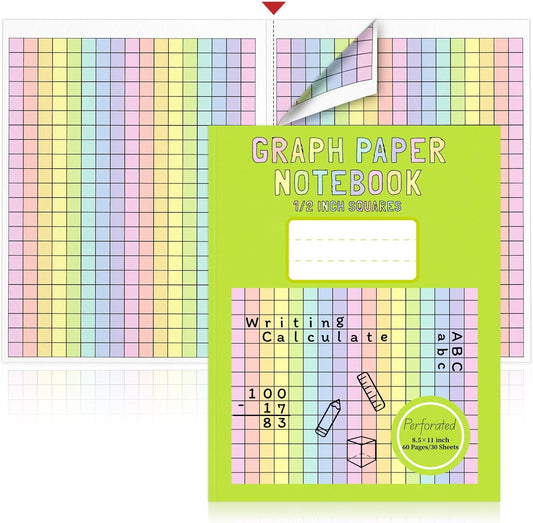 3 Pack 8.5×11 Colored Graph Paper Pad Math Graph Notebook Grid Paper 1/2 Inch Squares Large Quad Ruled Grid Composition Book Double Sided Graph Paper Colored Grid Notebook For Kids School Supplies
