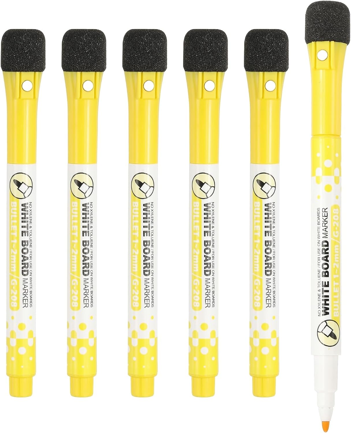 PATIKIL Magnetic Whiteboard Pen, Fine Tip Dry Erase Yellow White Board Markers with Eraser Whiteboard Calendar Supplies for Classroom Office, 6 Pcs, 1-2mm Tip