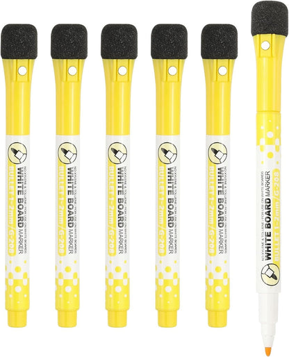 PATIKIL Magnetic Whiteboard Pen, Fine Tip Dry Erase Yellow White Board Markers with Eraser Whiteboard Calendar Supplies for Classroom Office, 6 Pcs, 1-2mm Tip