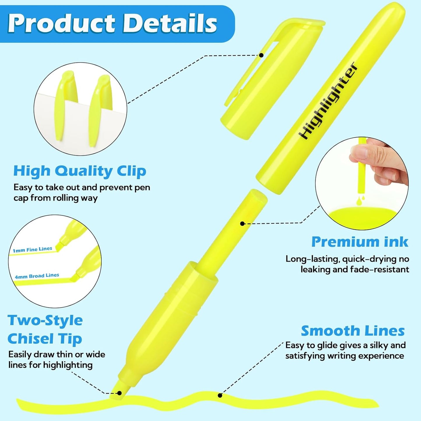 YEGEER Highlighters Bulk, Chisel Tip Dry-Quickly Highlighter Markers, 60 Count-Yellow Highlighters Pack for Adult Kids, Teachers Supplies for School, Classroom Must Have