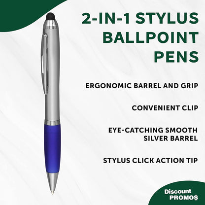 DISCOUNT PROMOS Custom Stylus Ballpoint Pens Set of 10/50/100, Personalized Bulk Pack - Black Ink, Great for Office, School, Business, Tradeshows, Events - Purple