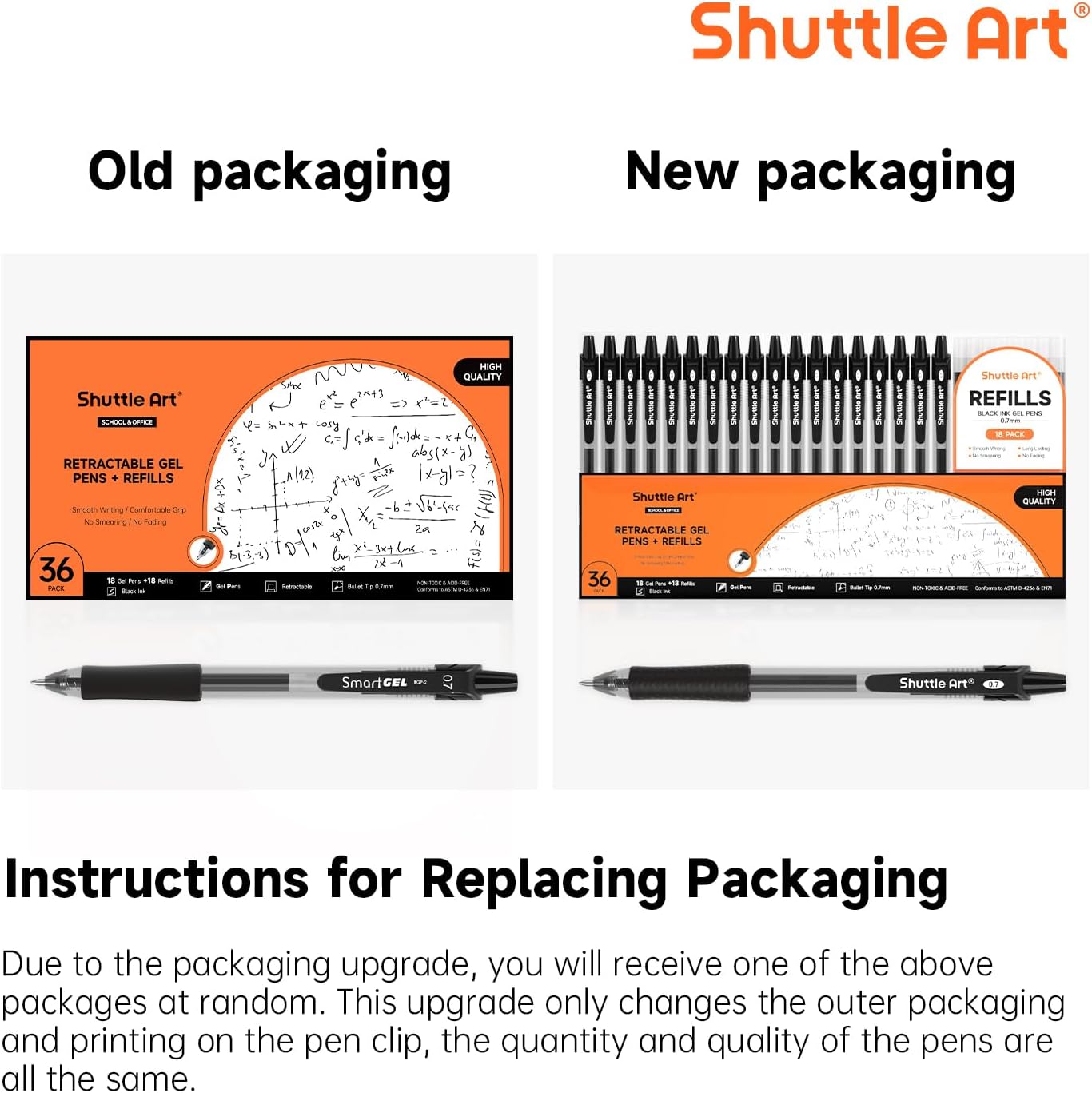 Shuttle Art Black Gel Pens, 48 Pack(20 Pens with 28 Refills) Retractable Medium Point Rollerball Gel Ink Pens Smooth Writing with Comfortable Grip for Office School Home Work