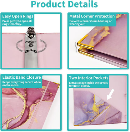 Binditek 3 Ring Binder 1 Inch, Letter Size, Binder Organizer with 5-Tab Dividers, 2 Interior Pockets, Low Profile Clip Cover, Label Stickers, 175 Sheet Capacity, Floral, 1 Pack