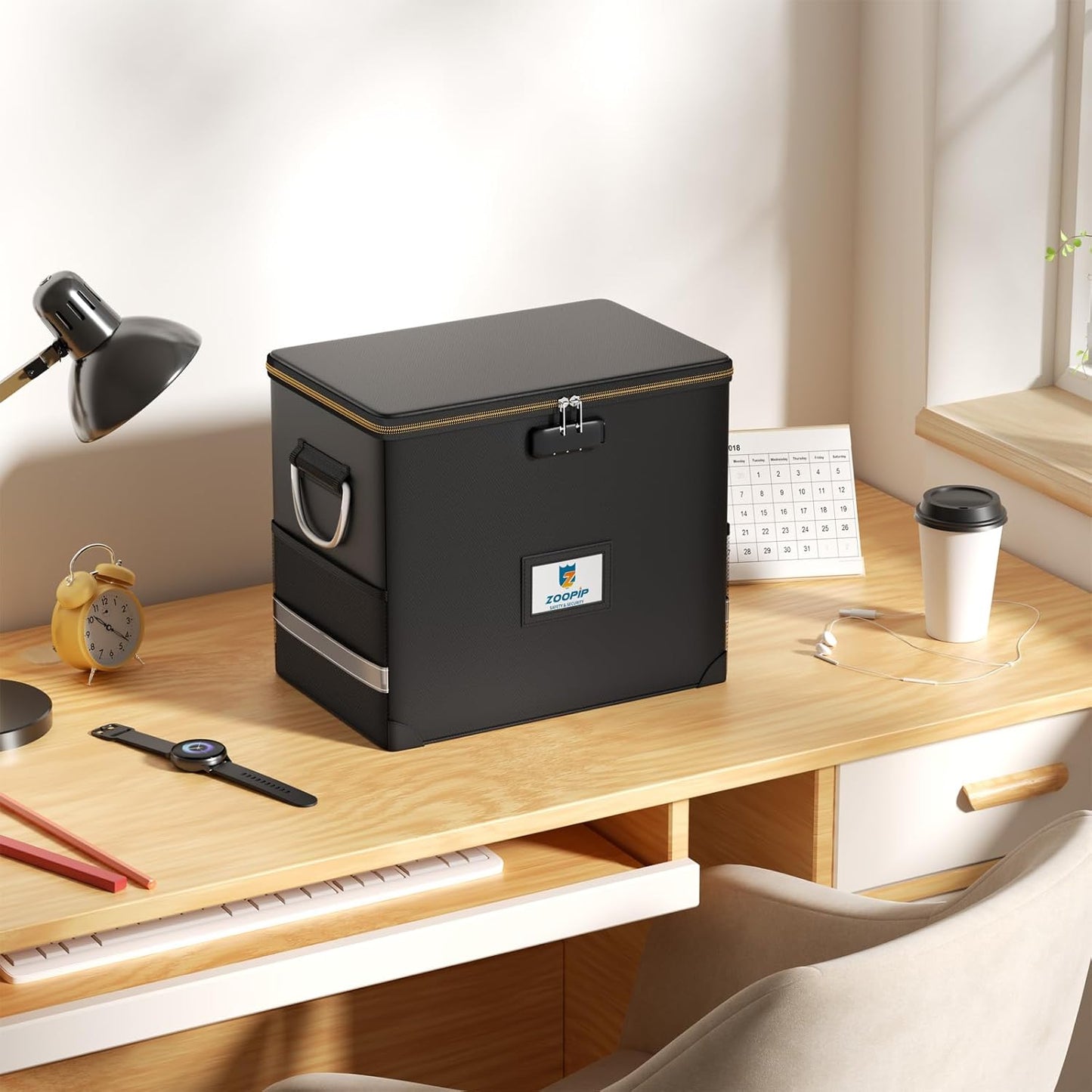 Fireproof File Box with Lock, Document Box Storage Organizer, Suitable for Hanging File Folders in Letter Size, Collapsible File Box, Reflective Strip for Fast Find (12.2"*6"*10.2, Black)
