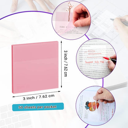 Transparent Sticky Notes - 3x3 inch Clear Sticky Notes Waterproof Self-Adhesive Translucent Sticky Note Pads for Books Annotation, See Through Sticky Note (200 Sheets)