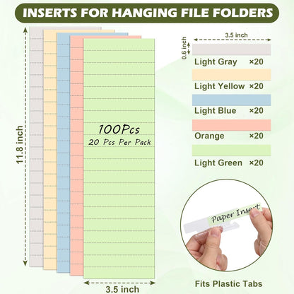 100 Pcs Hanging File Folder Paper Inserts 3-1/2 Inch Off White Blank File Tab Inserts Thick Cardstock for Hanging Folder (3.5×0.6 inch)(No Tab Included)