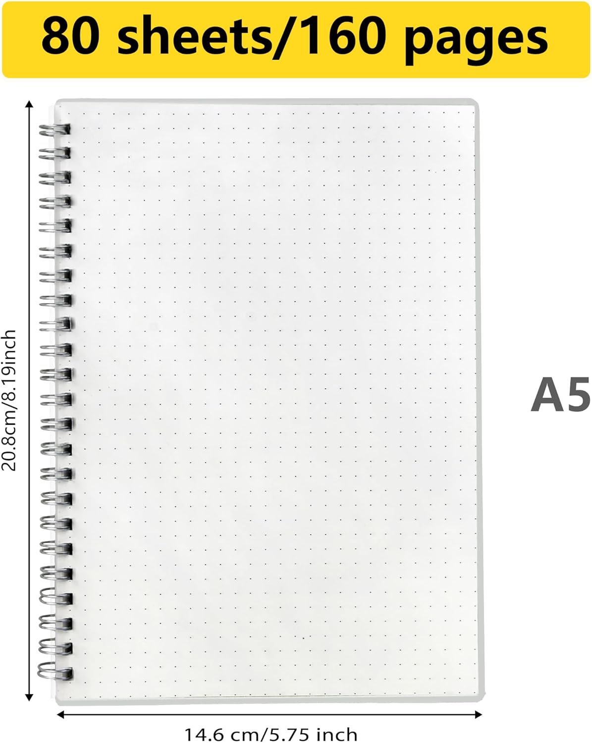 Smilo 3 Pack Spiral Notebook,A5 Graph Paper Notebook,5.7" x 8.3",80 Sheets (160 Pages),100 GSM Thick Paper,Transparent Hardcover,Journals for School,Office, Writing,Math,Engineering,Note Taking