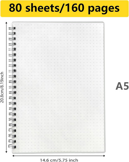 Smilo 3 Pack Spiral Notebook,A5 Graph Paper Notebook,5.7" x 8.3",80 Sheets (160 Pages),100 GSM Thick Paper,Transparent Hardcover,Journals for School,Office, Writing,Math,Engineering,Note Taking