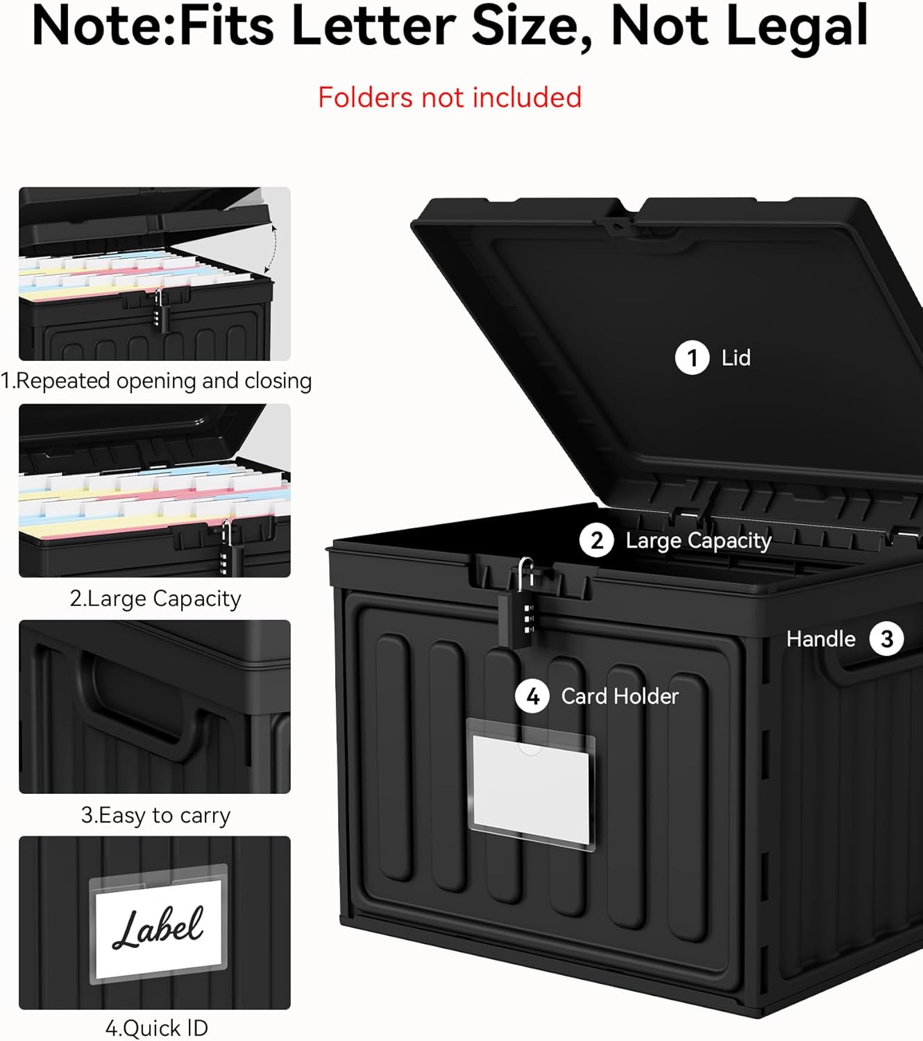 Oterri Plastic File Box with Lid for Letter Size Hanging File Folders, Hanging File Folder Box for Home, Office, School, File Cabinet, Assembly File Organizer, Pink，Large-1 Pack Without Folders