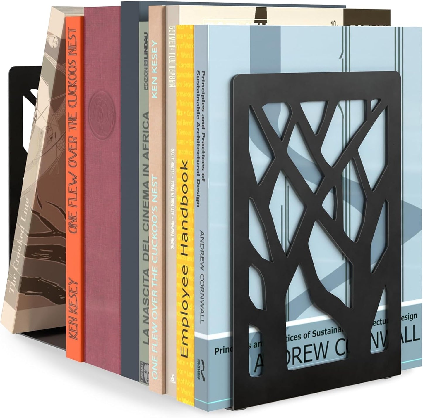 MaxGear Book Ends Tree Design Modern Bookends for Shelves, Non-Skid Book Holder, Heavy Duty Metal Book Storage for Books/CDs, Decorative Book Stopper for Home, 7 x 4.7 x 3.5”, Black,2 Pair/4 Pieces