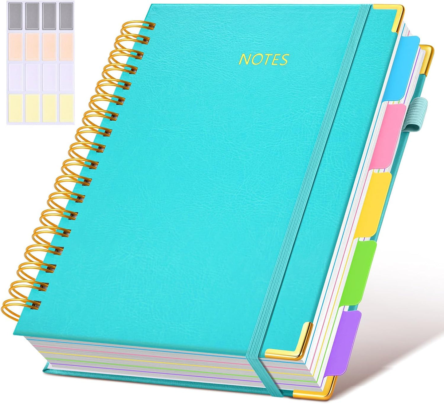 Hardcover Spiral Notebook Journal with Removable Dividers Tabs, 300 Pages Leather 5 Subject Notebook College Ruled, 8"x10" Large B5 Notebooks for Work School Note taking, Lined Journal for Women, Pink