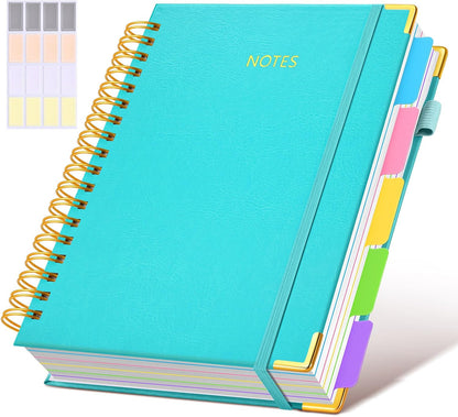 Hardcover Spiral Notebook Journal with Removable Dividers Tabs, 300 Pages Leather 5 Subject Notebook College Ruled, 8"x10" Large B5 Notebooks for Work School Note taking, Lined Journal for Women, Pink