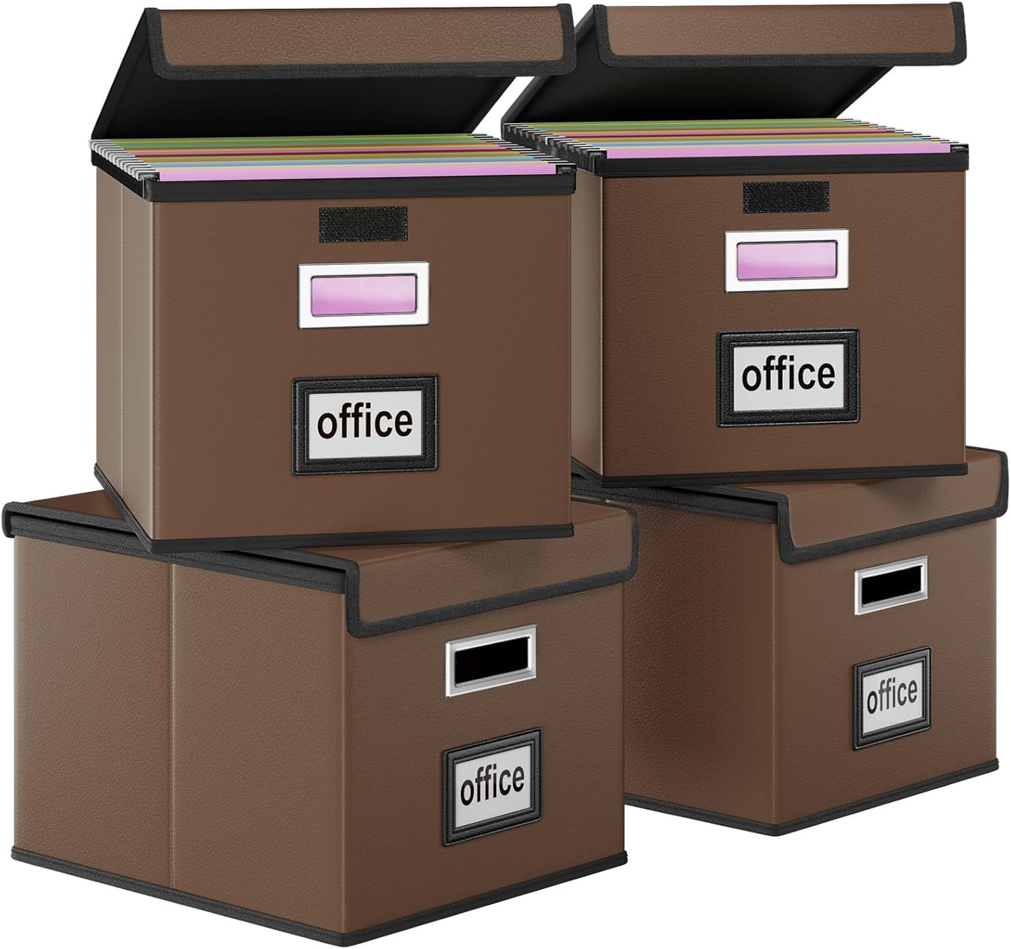 Huolewa Upgraded Portable File Organizer Box with Lid, Collapsible Linen Hanging Filing Storage Boxes with Plastic Slides, Decorative Home/Office Filing System Box for File and Folders Storage (Gray)