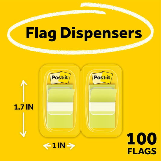 Post-it Flags, 1 in. x 1.7 in., Two Dispensers with 50-Count Bright Pink Sticky Tabs Per Dispenser (100 Flags Total), Removable Page Markers for Books, Planners, Calendars, and Other Paper Types