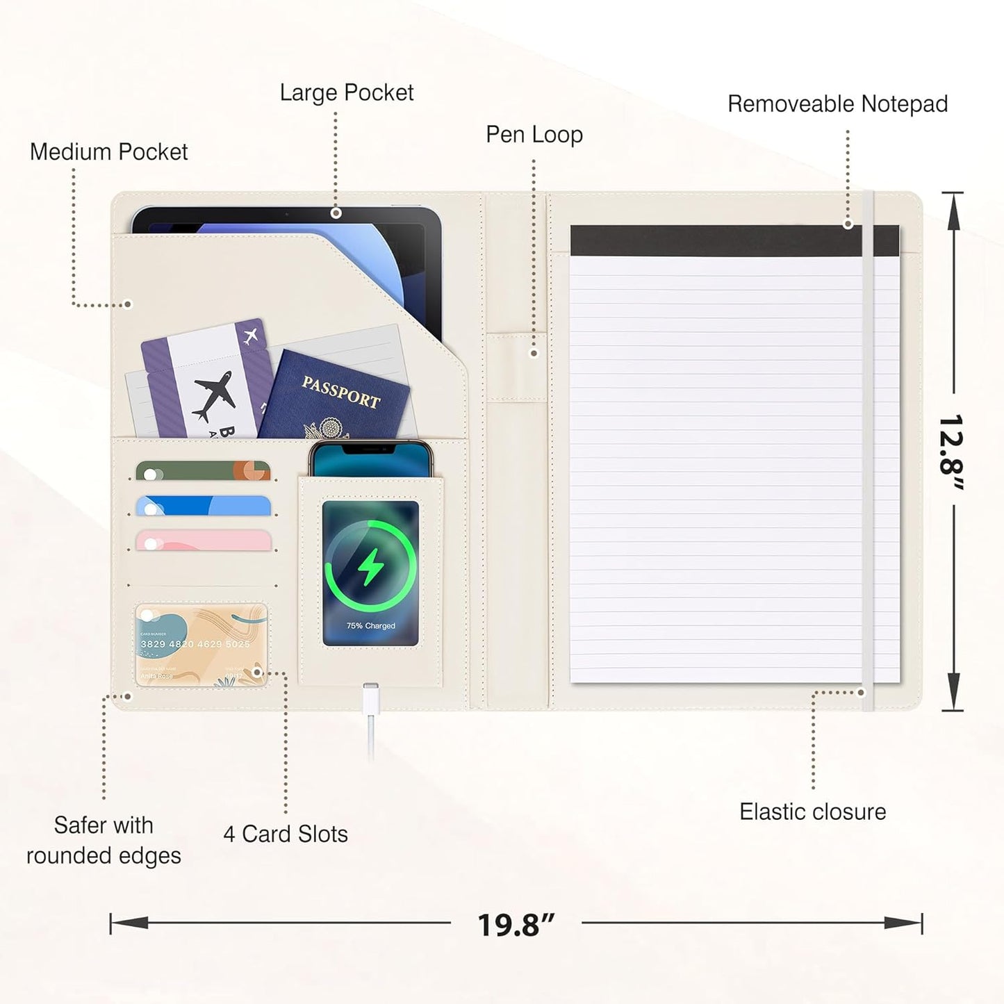 Clipboard Folio Folder Portfolio with Notepad-Pocket Business Card Holder Brown Faux PU Leather Portfolio