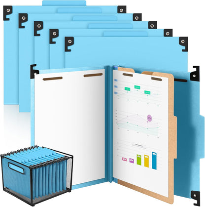 Henoyso 10 Pcs Hanging Classification Folders Bulk with 2 Prongs, 1 Divider Letter Size, 2 Inch Expansions Pressboard File Folder, 1/3-cut Tab File Organizer (1 Divider,Green)
