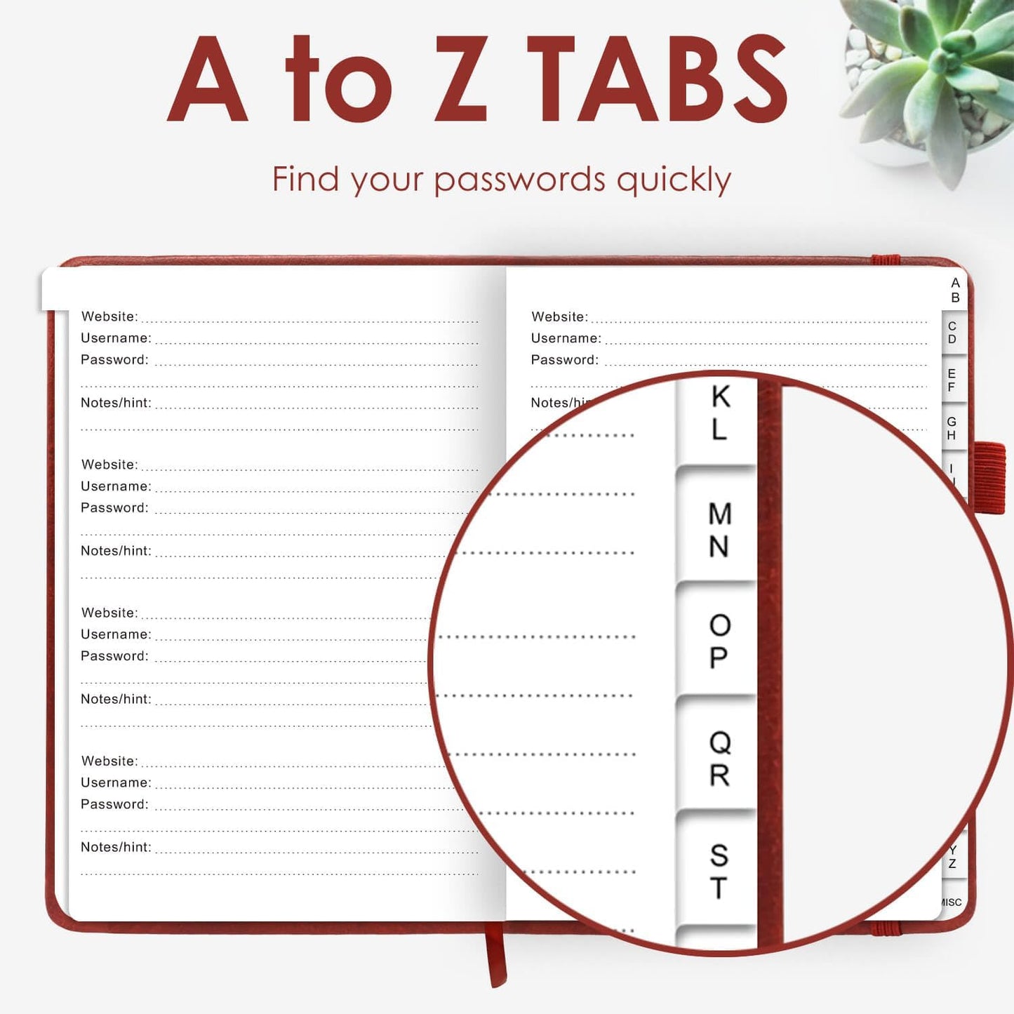 Elegant Password Book with Alphabetical Tabs - Hardcover Password Book for Internet Website Address Login - 5.2" x 7.6" Password Keeper and Organizer w/Notes Section & Back Pocket (Turquoise)