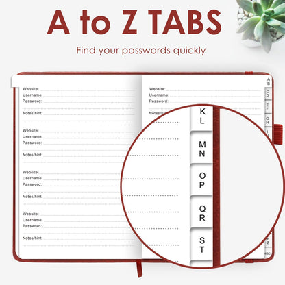 Elegant Password Book with Alphabetical Tabs - Hardcover Password Book for Internet Website Address Login - 5.2" x 7.6" Password Keeper and Organizer w/Notes Section & Back Pocket (Turquoise)