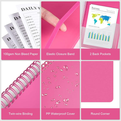 Daily Planner Undated, Asten To Do List Notebook Hourly Schedules Spiral Appointment Planner for Men and Women,PVC Hardcover,Elastic Closure, Inner Pocket 8.3" x 5.8" (Black)